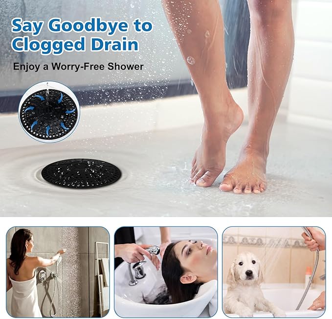 ZOOY Shower Drain Hair Catcher, 2 Pack 5.5 Inch Silicone Large Drain Cover, Bathroom Hair Drain Catcher, Flat Anti-Clog Hair Trap for Shower, Bathtub, Tub & Sink Hair Strainer(Black)