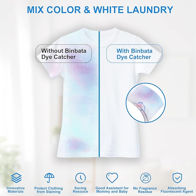 Binbata Color Grasper for Laundry 24 Count, Fragrance Free Dye Catcher Essential for Home Use, Dye Guard Grabber Sheets for Laundry in-Wash Sheets
