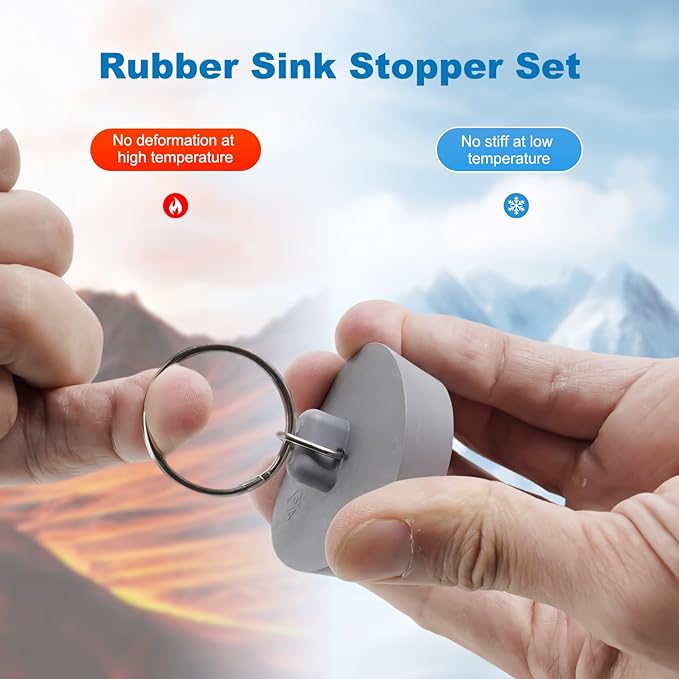 Hibbent 6 Pieces Drain Stopper, Rubber Kitchen Sink Drain Plug with Pull Ring for Bathtub, Kitchen, Bathroom and Laundry Sink in 6 Different Sizes, Grey