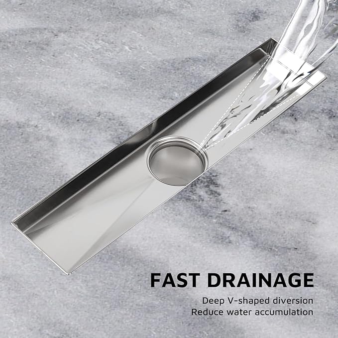 12 Inch Linear Shower Drain Brushed Nickel, Rectangular Shower Floor Drain Kit 304 Stainless Steel, Removable Grid Grate, Hair Catcher, Leveling Feet