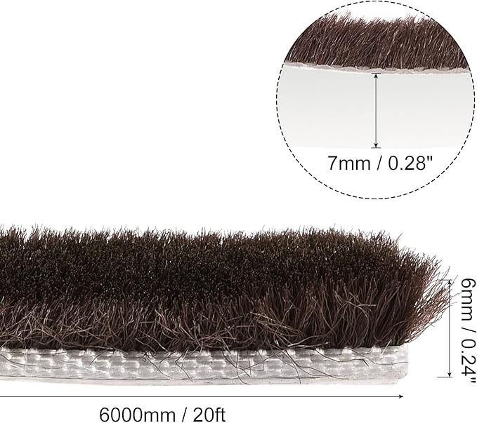 uxcell Weather Stripping Brush, 20ft L x 0.28" W x 0.24" H Self-Adhesive Seal Weatherstrip Sweep Brush Brown for Door Window