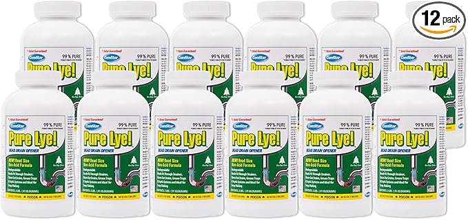 ComStar Pure Lye, 2 lb, Unique Sodium Hydroxide Beads | Drain Opener & Soap Making | Biodegradable, Eco-Friendly (Pack of 12)
