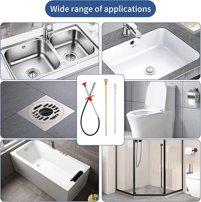 34inch Drain Snake (1pc), 25inch Hair Drain Clog Remover (10 pcs) & 18Inch Cleaner Brush (2 pcs), Sink Plumbing Snake Drain Tool Unclogger Tool Set For Kitchen, Bathroom Tub, Sewer, Toilet