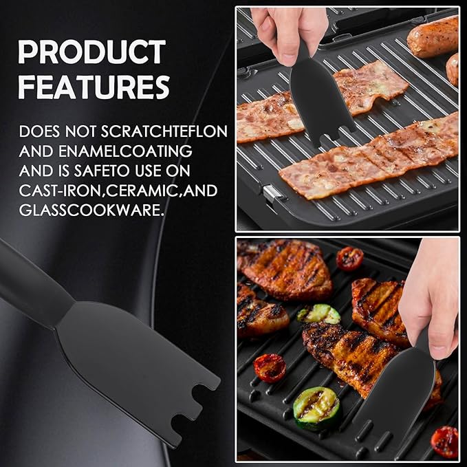 Grill Scraper for George Foreman Indoor Grills and Other Indoor Grills with Grooves,Heat-Resistant Grill Spatula with Ergonomic Handle