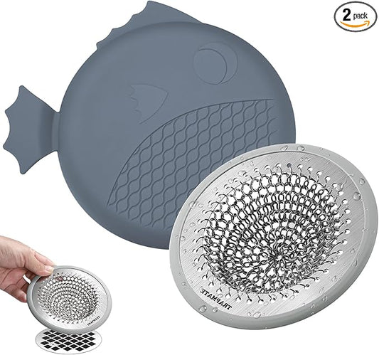 TRAPMATE Shower Drain Hair Catcher, Patented Bathtub Stopper Drain Strainer Kit, Fast Drainage Stainless Steel Shower Drain Cover for US Standard Flat Drains of Bathroom and Shower Room