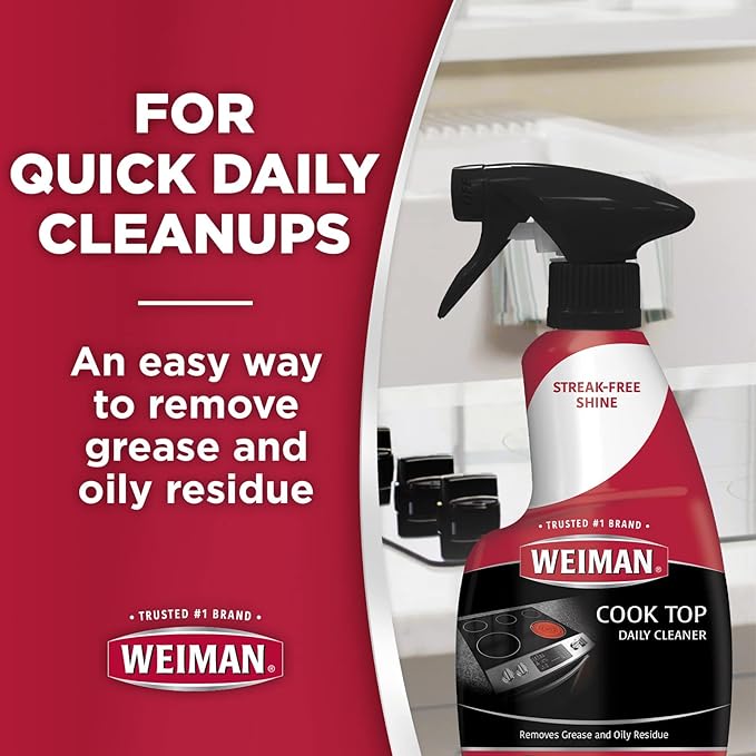 Weiman Cooktop Daily Cleaner & Polish For Ceramic; Glass; Induction Stovetops with Micro Fiber Buffing Towel Included; 12 oz 2 Pack