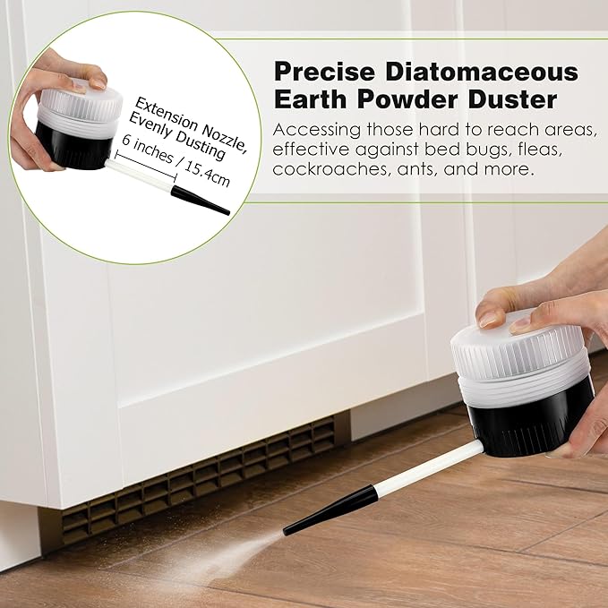 1 Pack Diatomaceous Earth Powder Duster, 6 Inch Refillable Handheld Dust Applicator with Fine Nozzle, Lightweight Powder Sprayer for Precise Application in Cracks Corners Baseboards (Black)