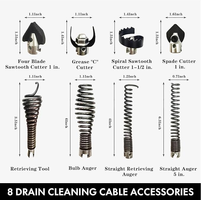 9-Piece Drain Cleaning Kit for Heavy-Duty Cables – Professional-Grade Tools for Experts & DIYers, Fits K-400, C-4, C-6, C-7, C-8, C-9 Models