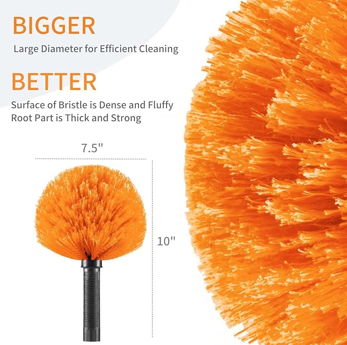 Cobweb Duster Brush Head, Spider Web Cleaning Tool, Indoor & Outdoor Use, Fits 3/4 Inch Acme Threaded Poles (Orange)