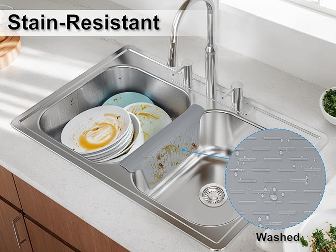 Sink Saddle, Kitchen Sink Mat, Divider Protector Mat, No Odor, Super Soft, No Stains, 12.83'' x 11.1''