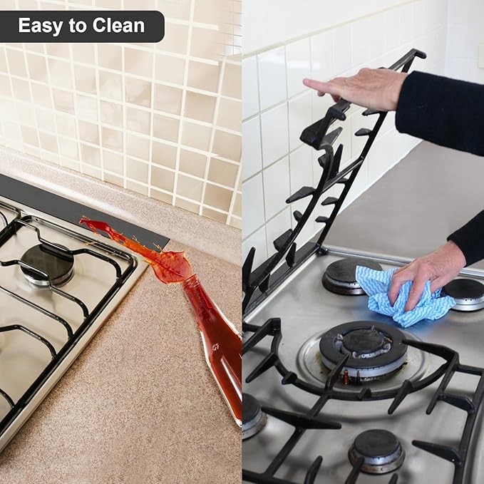 30" Stove Gap Filler, Slide-in Range Rear Filler Kit-Stainless Steel Backsplash for Stove, Easy Install Backsplash Behind Stove Between Stove Range and Wall for Most Brand Kitchen Stoves(Black)