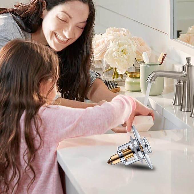 Universal Bathroom Sink Stopper - 2 Pack Chrome Silver Pop Up Drain Stopper for 1.06"-1.65" Basin Drain Holes,Anti Clogging Bathroom Sink Drain Strainers with Hair Catcher
