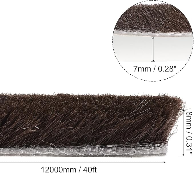 uxcell Weather Stripping Brush, 40ft L x 0.3" W x 0.3" H Self-Adhesive Seal Weatherstrip Sweep Brush Brown for Door Window