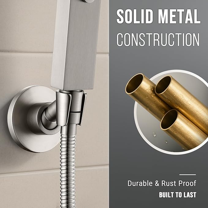 G-Promise All Metal Handheld Shower Head Holder, Adjustable Wall Mount Shower Wand Bracket, Strong Adhesive Disc Mount or Drill Installation (Round, Brushed Nickel)