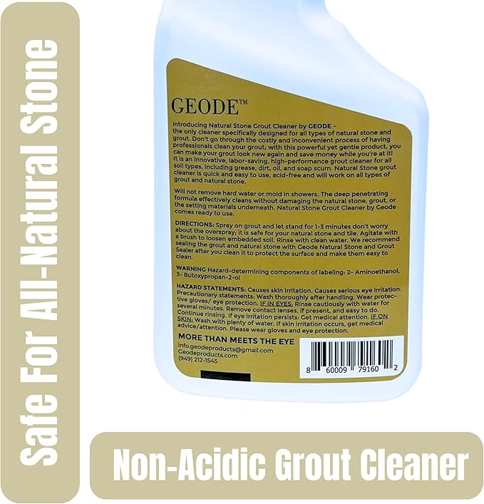 GEODE Natural Stone Grout Cleaner for tile floors - non-damaging, deep cleaner safe for Marble, Limestone, Travertine, Ceramic - Industrial Strength Tile, Stain Remover, Powerful Formula (32 oz.)