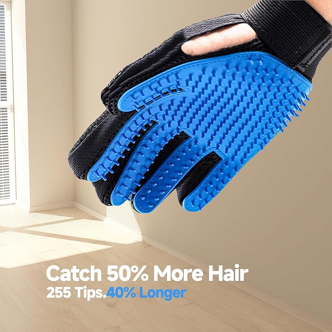 NVNAN 2-in-1 Pet Grooming Glove & Fabric Hair Remover - Reusabie, Silicone Massage Bristles,Static Adhesion for Quiuck Shedding Control,Safe for Dogs & Cats