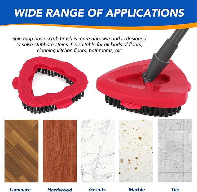 2 Pack Scrub Brush Head Compatible with O Cedar EasyWring Spin Mop 1-Tank System, 5.9" Triangle Heavy-Duty Stiff Bristle Mop Scrubber Attachment for Tile, Grout, Shower, Kitchen & Deck Deep Cleaning