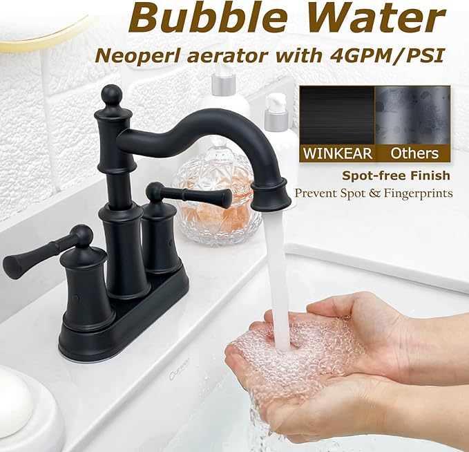 Roman Bathroom Sink Faucet Deck Mount or Wall Mount Installation Pop-up Drain Assembly with Overflow Deck Plate and Water Supply Lines Included (2 Hole Deck Mount, Matte Black)