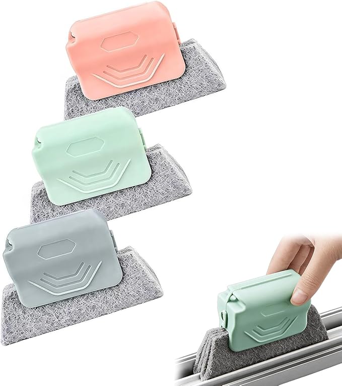 Efficient 3PCS Window Track Cleaner Set, Handheld Brushes for Deep Cleaning Window Grooves, Tile Lines, Shutters, and Car Vents (Green)