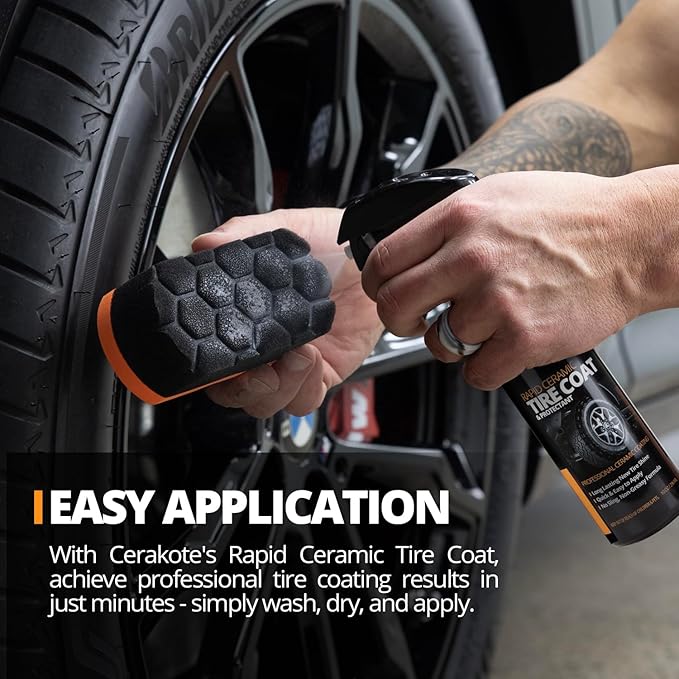 CERAKOTE Rapid Ceramic Tire Coat (32 oz.) - Showroom New Tire Shine – Deep Tire Black Finish – Lasts Up to 10x Longer – No Sling, Non-Greasy Ceramic Tire Coating – Easy Application