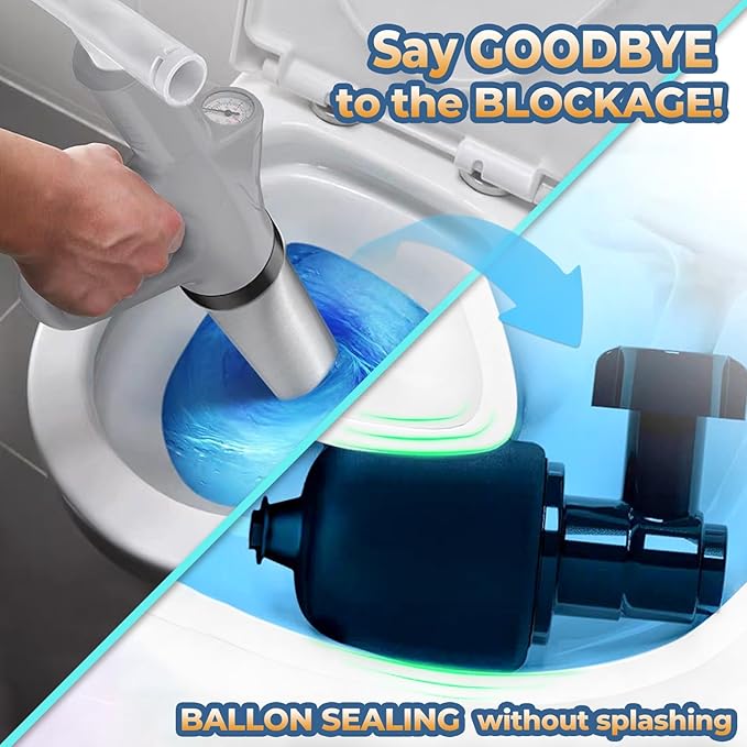 Unclog Toilet Plunger - Drain Clog Remover, High-Pressure Air pump plunger, Drain Blaster with Real-Time Barometer Drain Snake Sink Plunger Plumbing Tools, Toilet unclogger, Plungers for Bathroom