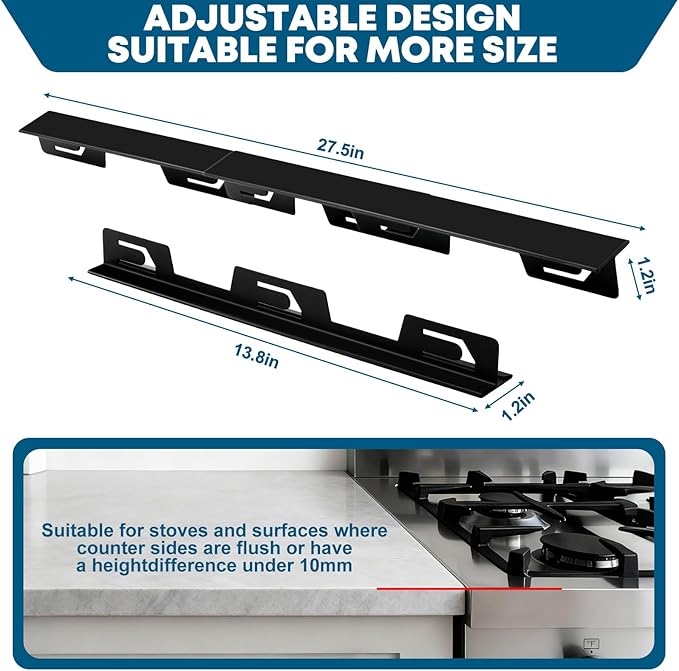 Stove Gap Covers Stainless Steel, 2PCS Anti-slip Not Sharp 13.8"~27.6" Adjustable Oven Gap Filler for Counter, Stove Guards Effectively Protect Cooktop Trim Kit (13.8"~27.6" for even)
