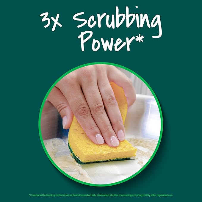 Scotch-Brite Heavy Duty Scrub Sponge, 9 Kitchen Sponges for Tough Messes, Lasts 3X Longer, Best for Cast Iron Skillets & Outdoor Grills, Flexible, Durable & Strong (Pack of 5)