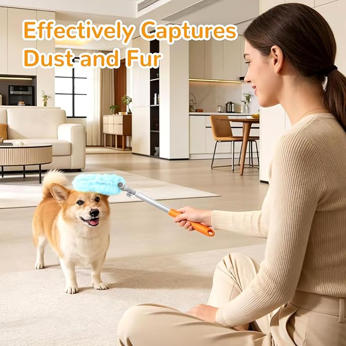 6 ft Heavy Duty Extendable Duster Handle with 50 Refills for Swiffer Duster, 360° Multi-Surface Dusters with 4X Cleaning Power for Home, Ceiling Fans, Windows, Dusting Hard-to-Reach Areas (Blue)