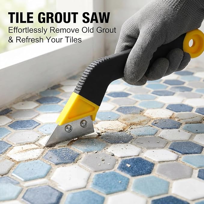 Tile Grout Saw, Angled Saw with 7PCS Extra Blades Replacement, Grout Removal Tool for Tile Cleaning and Repair