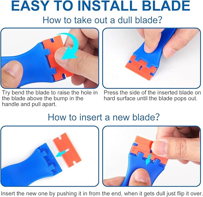 10 Pcs Razor Scraper with 100 Pcs Plastic Blades, Plastic Razor Blade Scraper Tool, Cleaning Scraper Remover for Removal Floor Stove Scraping Labels and Decals Sticker on Car Window Glass