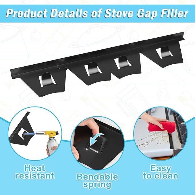 Esmorah Stainless Steel Stove Gap Covers, Oven Gap Filler Perfect for Kitchen Stove and Counter Side Guard, Heat Resistant with Easy Clean, Retractable Length 13.8" to 27.5" Black (2 Pack)