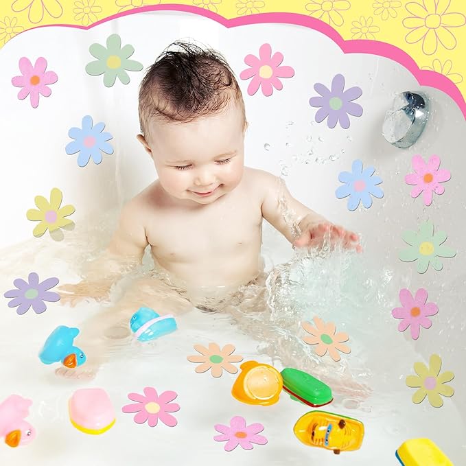 24 Pcs Non Slip Macaron Colors Flowers Bathtub Sticker Daisy Skidproof Shower Sticker Anti Slip Shower Decals Bathe Treads Adhesive Appliques Scraper Bright Adhesive Decal for Bathroom Decor