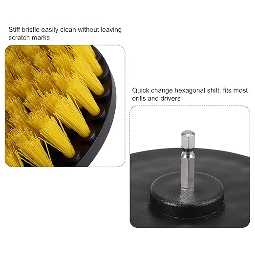 uxcell Drill Brush 4" All-Purpose Cleaning Scrubber Kit for Grout, Floor, Tub, Tile, Yellow 4Pcs