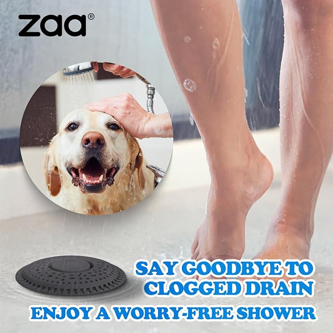 zaa Shower Drain Hair Catcher, Upgraded 2 Pack Premium Silicone Drain Protector & Shower Drain Cover for Regular Floor Drains of Shower Room, Bathroom, Black