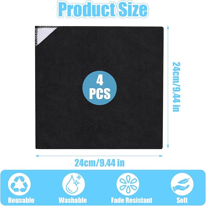 4 Pack Magnetic Cleaning Cloth Microfiber Dry Erase Eraser Board Cleaner Washable Whiteboard Cleaning Cloth Erasers for Blackboards Chalkboards Glassboards Home Office Black 9.5'' x 9.5''