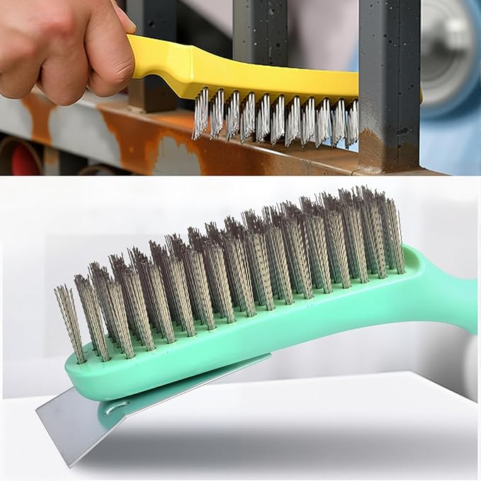 6 Pcs Heavy-Duty Cleaning Brush Set with Stainless Steel Brushes & Scraper - Includes U-Shape Brush, Dual-Head Brass/Nylon Brushes for Gas Stoves, Grills, Rust, Grease & Surface Prep