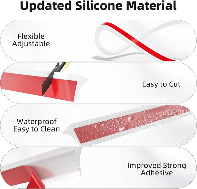 118 Inch Water Guard for Kitchen Sink，Silicone Rubber Kitchen Splash Guard, Corner Water Retaining Dam Strip for Countertop,Shower, Bathroom，Self Adhesive Caulk Seal Strip Edge Trim