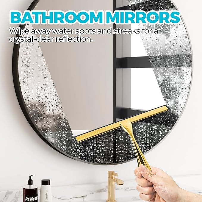 11.5-Inch Golden All-Purpose Shower Squeegee for Shower Doors, Tile Shower Walls, Bathroom, Window, Glass and Car Windshield, Mirrors and Kitchen-Stainless Steel