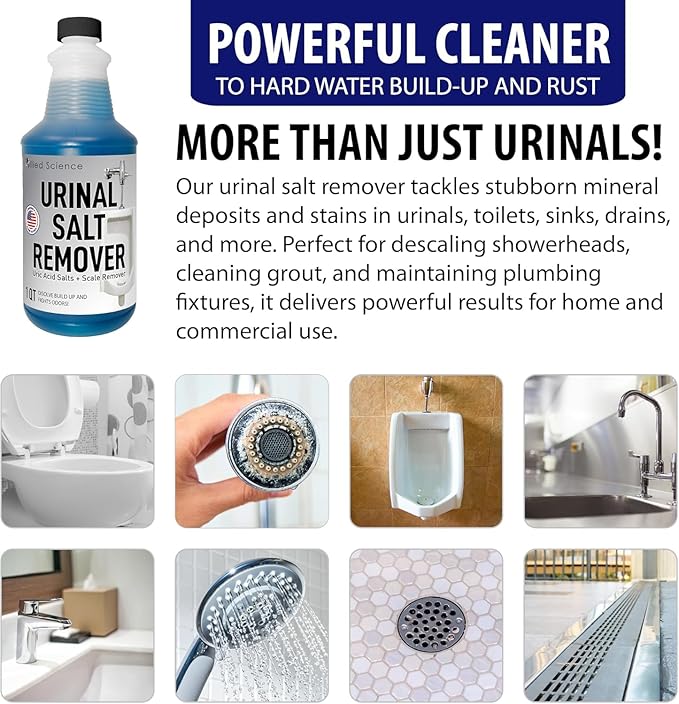 Allied Science Urinal Salt, Calcium and Mineral Scale Remover - Eliminates Urine Odor, Destroys Uric Acid Salt, Deposit Buildup