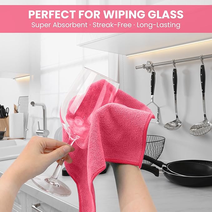 12 Pack Microfiber Cleaning Cloth, 4 Assorted Colors Cleaning Rags for Housekeeping, Colorful Reusable Microfiber Towels for Car, Kitchen, Bathroom and Household Cleaning Supplies, 11.8"X11.8"
