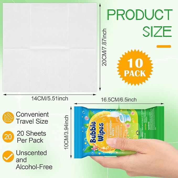 10 Pack Bathroom Cleaning Wipes 200 Count Citrus Scented 2-in-1 Bubble Wipes Cleaner for Bathroom Toilet, Sink, Tile & Shower -Reusable Sealable Pouch, No Scrubbing Needed