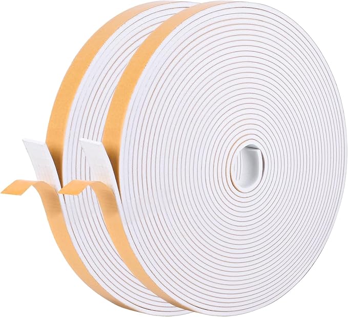 Kikerike Self Adhesive Foam Tape Weatherstrip 1/2in x 1/8in x 66Ft High Density Foam Insulation Strips Seal Weather Stripping with Strong Adhesive for Door and Window Sound Isolation Soundproofing