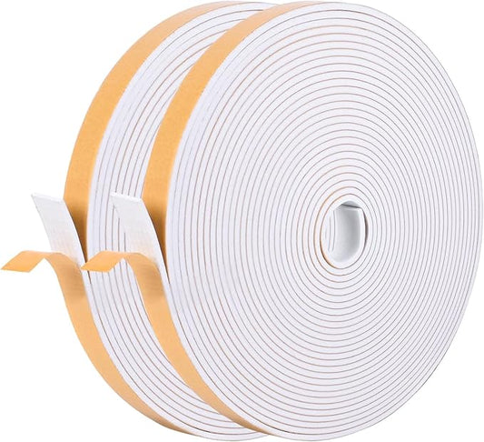 Kikerike Self Adhesive Foam Tape Weatherstrip 1/2in x 1/8in x 66Ft High Density Foam Insulation Strips Seal Weather Stripping with Strong Adhesive for Door and Window Sound Isolation Soundproofing