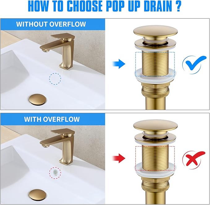 JONKEAN Bathroom Pop Up Drain Without Overflow,Vanity Vessel Sink Drain with Detachable Strainer Basket,Pop Up Drain Stopper Hair Catcher, Built-in Anti-Clogging Strainer(Brushed Gold)