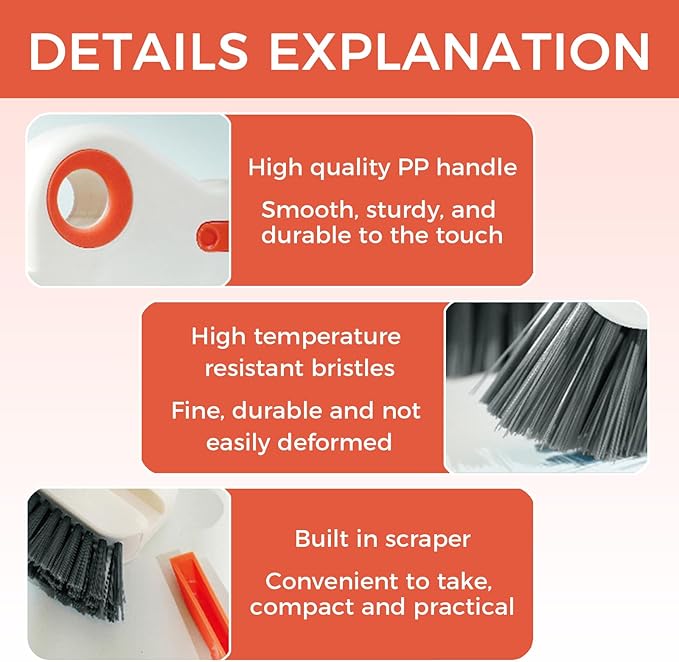 2 Sets Window Track Cleaner Tools, 2-in-1 Groove Cleaning Brush with Scraper & Dustpan, Hard Bristle Crevice Brush for Sliding Door, Window Sill, Shower Seal, Reusable Deep Cleaning Tools