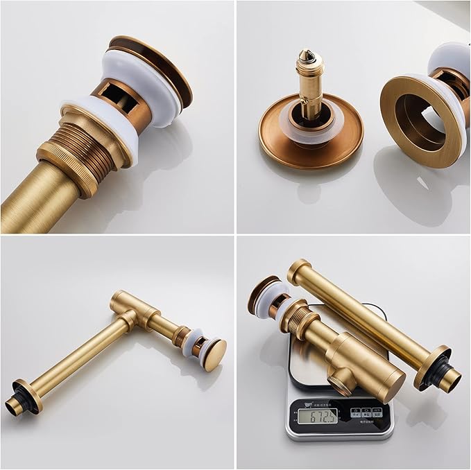 MENATT Bathroom Sink P-Trap Complete Set, Solid Brass 1-1/4 Bottle Trap Sink Drain Kit with Overflow Pop Up Drain Stopper, Antique