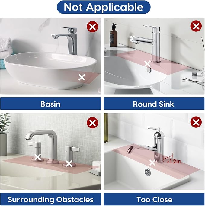 17.7 Inch Silicone Faucet Mat for Kitchen Sink Splash Guard - 7° Slope Upgraded Water Draining Mat with Fasten Button for Bathroom Area (Gray, 17.7''x5.5'')