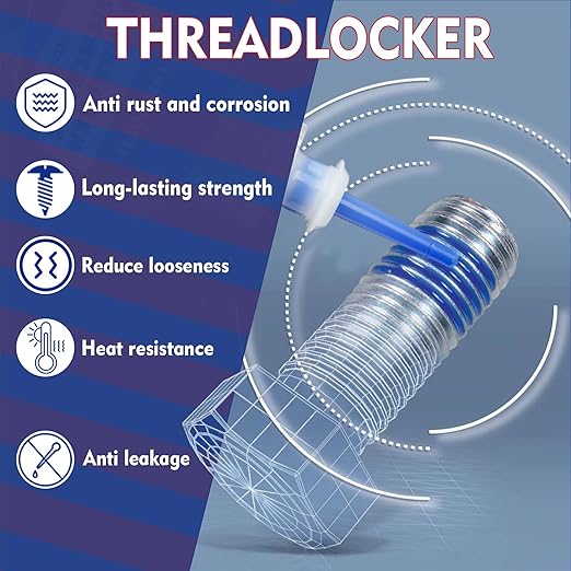 Thread Lock Blue and Red, Threadlocker Medium and High Strength, Thread Locker for Nuts, Bolts, Fasteners and Metals, Against Losening and Leakage (50 mlx2)