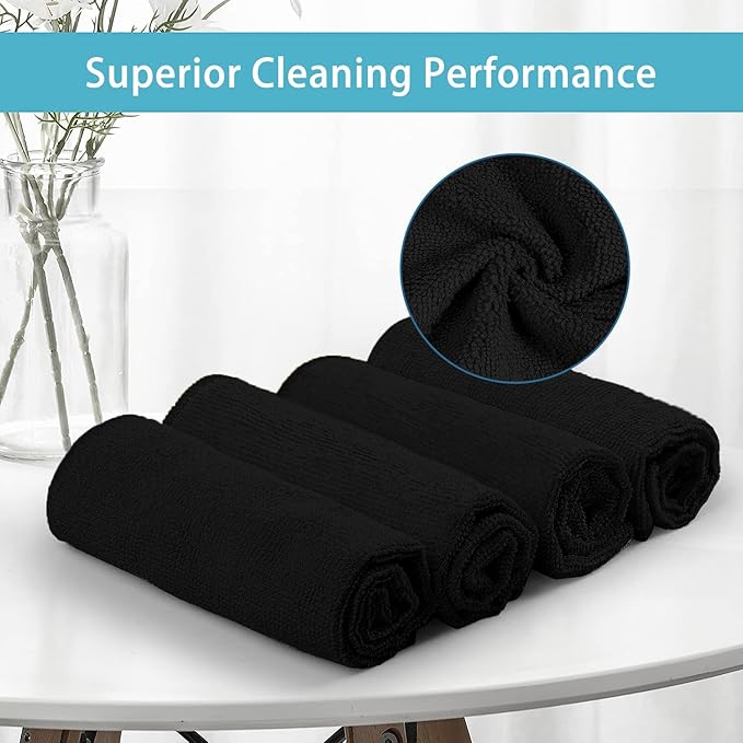 HOMEXCEL Black Microfiber Cleaning Cloth 400 Pack, Microfiber Towel for Cars, Lint Free, Scratch-Free, Highly Absorbent, and Cleaning Rags for House, Window and Glass, Cars, TV Screen 11.5 X11.5 inch