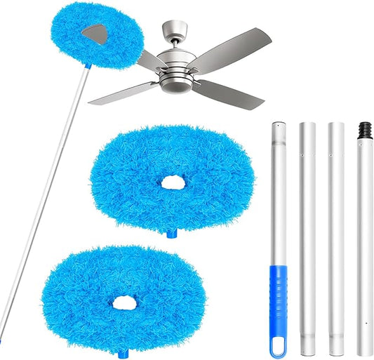 Ceiling Fan Cleaner Duster,Reusable Microfiber Duster with Extension Pole,13 to 50 Inch Removable Fan Blade Cleaner for Cleaning,Furniture,Bookshelves,Door,Window Top(2Head)